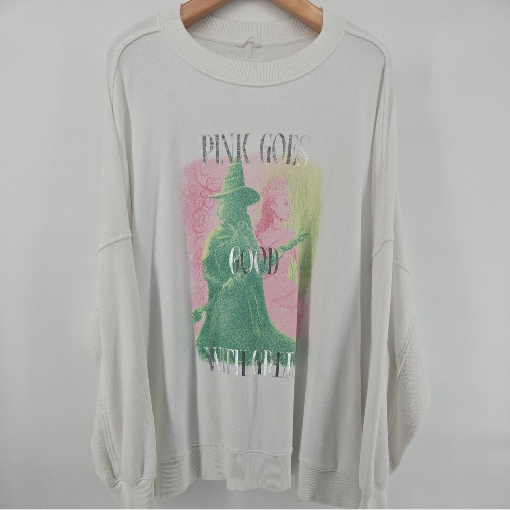 Aerie Wicked Oversized Women Sweatshirt XXL Green Pink Cozy Whimsigoth Lounge